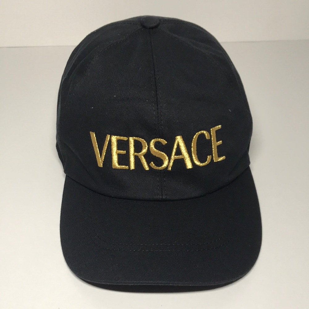 New Authentic Versace Metallic Logo Baseball Black and Gold Cap 🧢 SIZE 58
